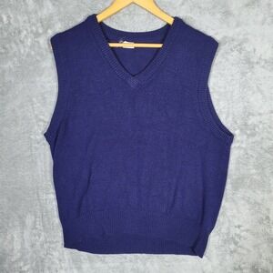Vintage 70s Montgomery Ward Sweater Mens Large Knit Vest Navy Blue
